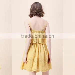 2017 SINGLE COLOR Adjustable Spaghetti Strap Embroidered Women Short Dress thumbnail-2