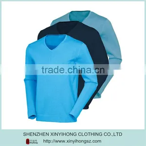 Blank Color Pure Cotton Stretch Slim Fitted V Collar Knitwear Golf thumbnail-1