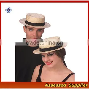 Unisex Economy Paper Straw Sailor Hat Cheap Fashion Boater Hat With Brim Bowknot thumbnail-1