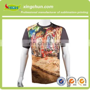 Round Neck 100% Polyester Wholesale Customize Scrawl Dye Sublimation Printing Tee Shirts thumbnail-3