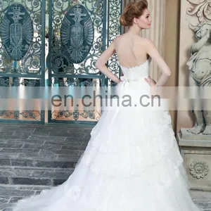 ED Strapless A-line Bow Belt Lace Applique Organza Wedding Dress thumbnail-4
