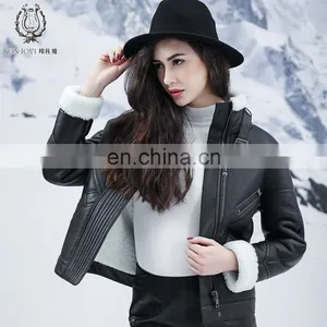 Cool Style Black Genuine Leather Jacket Women's Merino Sheepskin Fur Coat Punk Real Fur And Leather Jacket thumbnail-1