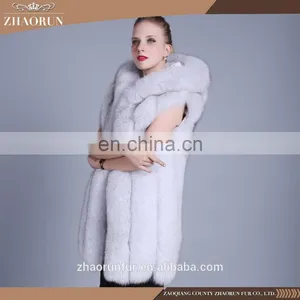 1-1.5kg Anti-shrink Long Type 100% Real Winter Hooded Fox Fur Vest and Fur Coat thumbnail-1