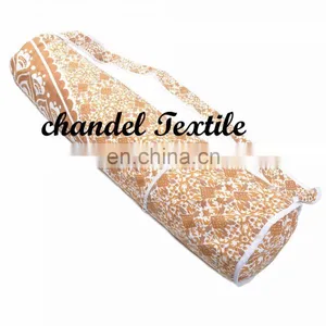 Handmade Mandala Golden Cotton Yoga Mat Bag With Shoulder Strap White YOGA MAT BAG Hand Created Mandala Hand Yoga Bag Wholesale thumbnail-1