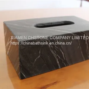 Black Wooden Marble Bathroom Paper Holders Marble Tissue Box thumbnail-1