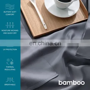 2020 Wholselar Luxury Online 100% Organic Bamboo Fabric Plain Queen Bed Sheet Bedding Set With Pillow Cover thumbnail-5