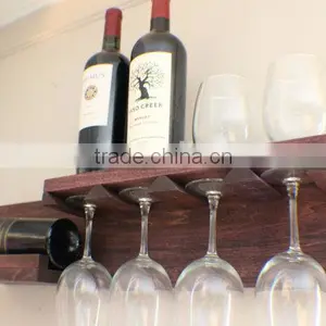 Antique Style Solid Wooden Wine Wall Shelf With Glasses thumbnail-1