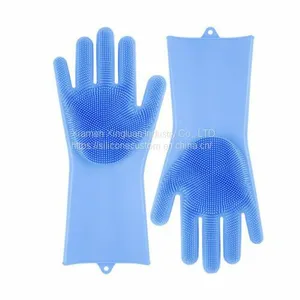 Silicone Rubber Dish Washing Gloves Kitchen Pet Bath Cleaning Scrubber thumbnail-1