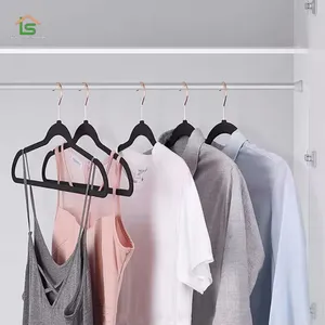Hot Custom Anti Slip Notched Flocked Hangers Felt Velvet Hanger For Clothing thumbnail-2