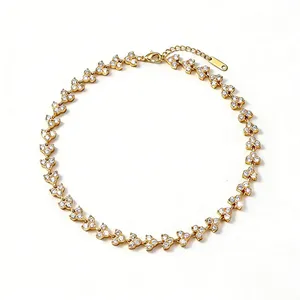 Lover Valentine's Day Gift Sparking Bling Round Love Heart Cubic Zirconia Cz Tennis Choker Necklace For Women Girlfriend thumbnail-1