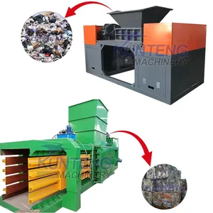 Household Waste Sponge Double Axis Shredder and Horizontal Hydraulic Garbage Baler EPC thumbnail-1