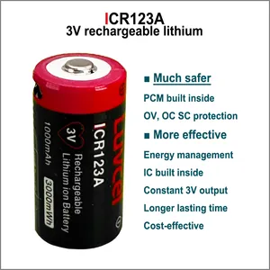 USB-C 3V ICR123A(18350/16340) Rechargeable Lithium Batteries for Flashlight Camera Film Camera Motion Sensor Electronic Lock thumbnail-3