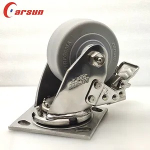 Carsun Stainless Steel Heavy Duty Caster Wheels 4-Inch Thermoplastic Rubber TPR Wheels Industrial Swivel Caster With Brakes thumbnail-4