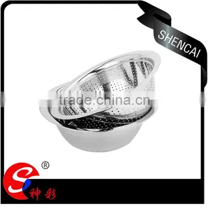 Chinese Kitchenware Wholesale Vegetable and Fruit Bowl Stianless Steel With Colander thumbnail-1