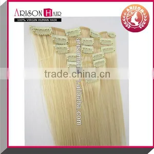 2014 Top Sale Hot 100% Virgin Brazilian Remy White Clip-in Hair Extensions 150g thumbnail-4