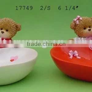 6-1/4" Polyresin Valentine Bear W/candy Dish thumbnail-1