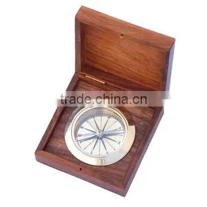 Stylish Compass Rose Solid Brass Captain's Desk Compass With Rosewood Box 13411 thumbnail-2