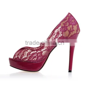 Red Lace Women Modern High Heel Shoes Wholesales Price thumbnail-4