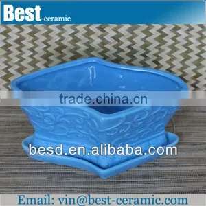 Square Large Blue Ceramic Flower Pots thumbnail-1