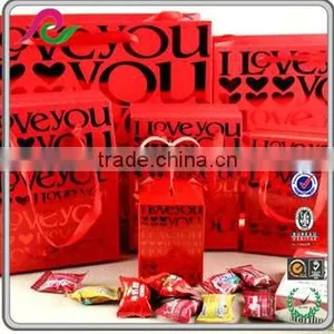 China Luxury Red Hot Stamping Love Wedding Gift Bags With Ribbon Handle thumbnail-2