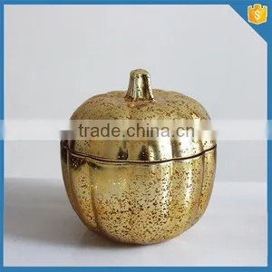 Empty Mini Cookie Glass Jar With Lid Gold-plating Pumpkin Glass Candy Jar thumbnail-2