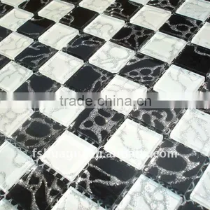 HG-JM004 Black Mix Silver Silk Mosaic Glass Tiles/Hotel Mosaico thumbnail-1