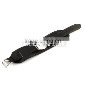 Black Leather Band for Apple Watch Link Leather Bracelet thumbnail-3
