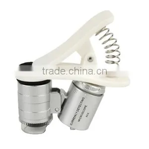 High Quality 60X LED UV Illuminated Universal Mobile Phone Microscope , Phone Clip Magnifier , Mini LED UV Pocket Microscope thumbnail-2