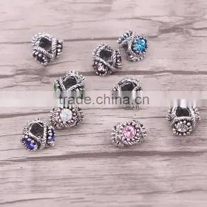 Mix Color Crystal Rhinestone Metal Beads Antique Silver Plated Jewelry Big Hole European Bead Fit Making Charms Bracelet thumbnail-2