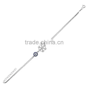 White Gold P. 925K Sterling Silver Snowflake Evil Eye Bracelet BSBL091 thumbnail-1