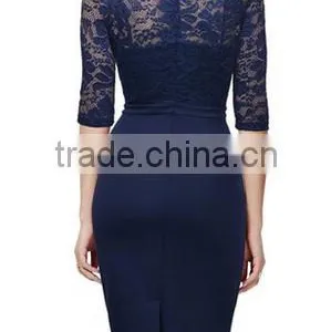 Women's Vintage Polo Neck Floral Lace Half Sleeve Casual Slim Dress thumbnail-2