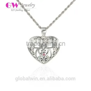 Beautiful Flower Sterling Silver Color CZ Open Heart Pendant For Gift thumbnail-1