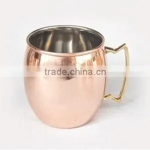 Stainless Steel Moscow Mule Barrel Hammered Mug With Brass Handle Copper Plated thumbnail-2