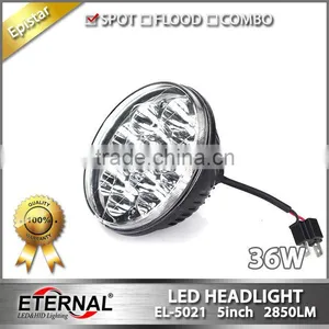 5" 36W LED Round HeadLight Replacement Sealed Beam With H4 Plug for Jeep, Trucks, Atv, off Road thumbnail-1