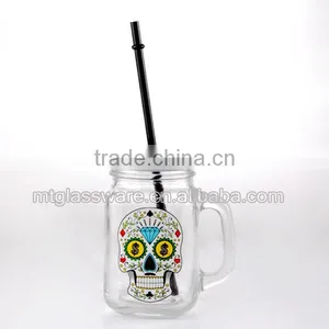 16oz Halloween White Smile Skull Decal Glass Mason Jar Drinking Water Glass Cup thumbnail-3