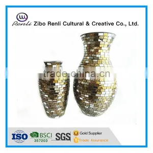 Brown Mosaic Antique Flat Round Glass Vase thumbnail-1