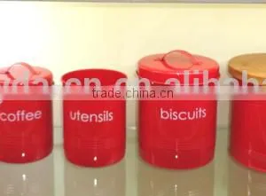 PCS 5 Square Red Bread Bin Biscuit Tea Coffee Sugar Canister Set thumbnail-1