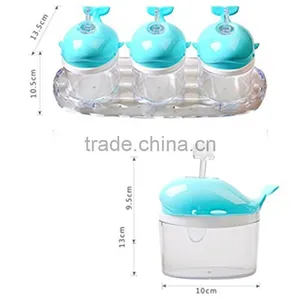 Food Grade 3 Pieces Whale Spice Shakers , Plastic Seasoning Bottle , Spice Jar With Cover and Spoon thumbnail-2