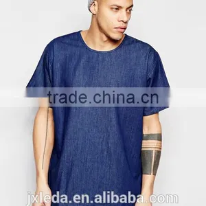 2016 Summer Men Light Weight Short Sleeves Dark Wash Denim T-shirt Custom thumbnail-1