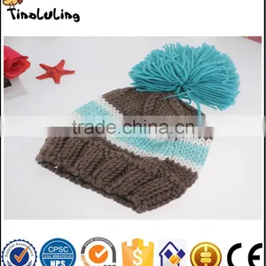 Colorful Knitted Woolen Crochet Baby Hat With Ball Top Selling for New Born Baby Photography Props thumbnail-3