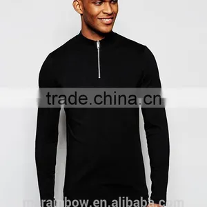 Black Plain Mens Long Sleeve T-Shirt Slim Fit 1/4 Zipper Tops Muscle Lightweight Jacket Quarter Zipper T Shirts thumbnail-1