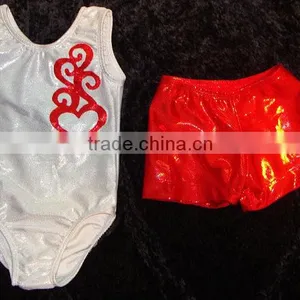 Clearance Gymnastics Sequin Leotard for Toddler in Silver/white Mystique With a Red Shattered Glass Heart Design and Shorts thumbnail-1