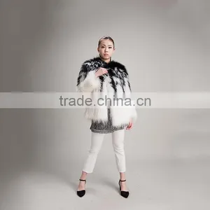 Myfur Black and White Women Fur Coat For Winter Real Raccoon Fur Long Jacket Fashion thumbnail-3