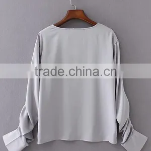 Runwaylover EY2335B Women Fold Sleeve Pure Color Blouse 2017 thumbnail-3