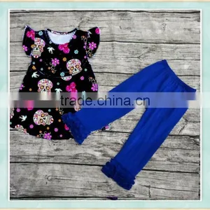Top Union Girls Clothes Baby Girl Halloween Kid Baby Ruffle Pant and Flutter Skull Picture Girls Outfit thumbnail-1