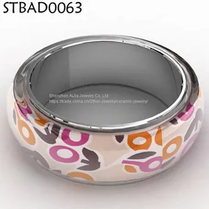 Color Stripe Pattern Jewelry Enamel Bracelet Bangle For Women thumbnail-2