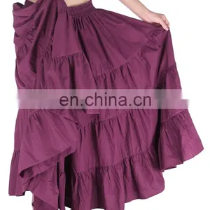 Belle Poque Women's Solid Wine Red Color Wide Hem Cotton Maxi Skirt Long Skirt BP000207-2 thumbnail-4