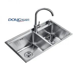 Guangdong Dongyuan Kitchenware 750×420×220mm POSCO SUS304 Stainless Steel Double Bowl Drop-in Drawn Kitchen Sink With Overflow(DY-545) thumbnail-1