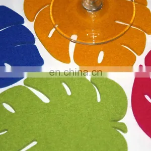 Customized Design Orange Color Round Cup Glass Coasters Set of 10 Wool Felt Ball Coaster thumbnail-2