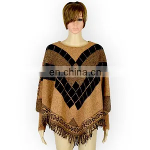 Rhombus Tassels a Batwing-sleeved Blouse Crew Neck Sweater Loose Autumn Winter Coat thumbnail-3
